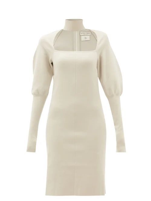 High-neck Gigot-sleeve Wool-blend Dress - Womens - Cream