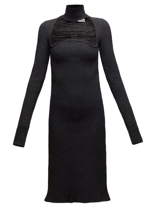 High-neck Beaded Silk-blend Sablé Dress - Womens - Black