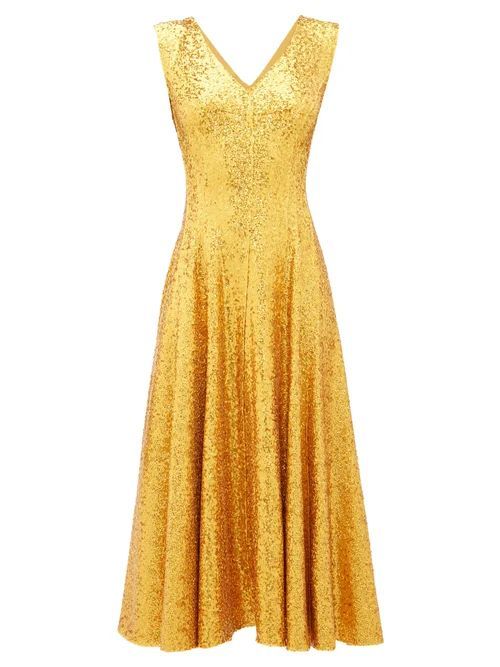 Grace Sequinned Midi Dress - Womens - Gold