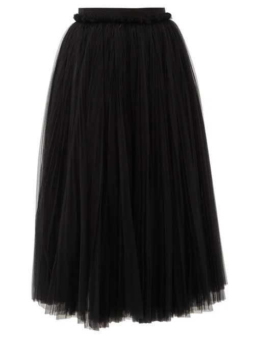 Layered Tulle Midi Skirt - Womens - Black
