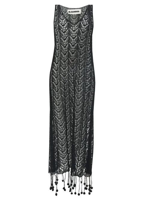 Jil Sander - Pompom-hem Crochet-cotton Dress - Womens - Black