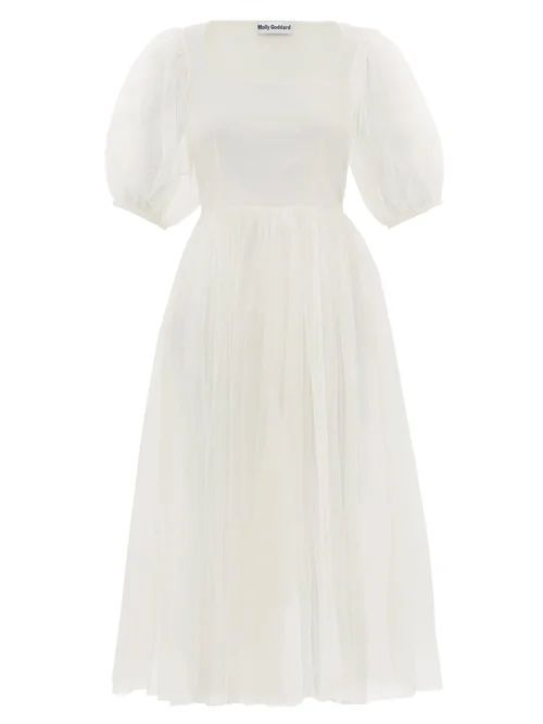 Gwyneth Puff-sleeved Tulle Midi Dress - Womens - Ivory
