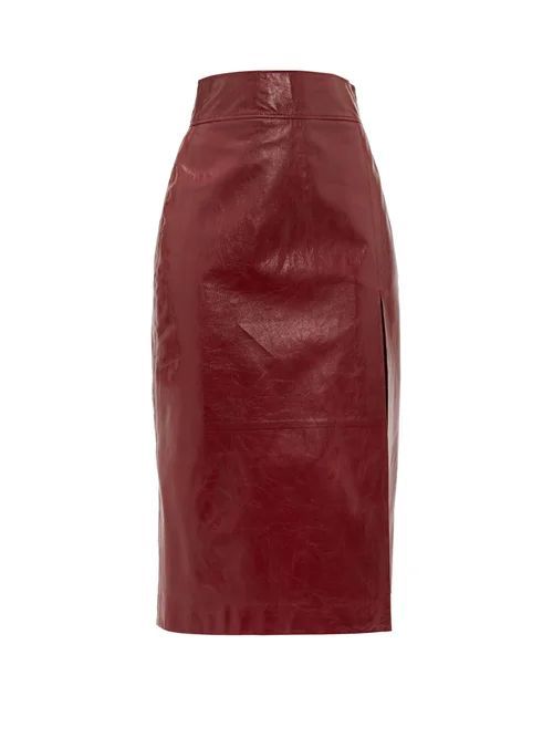 High-rise Leather Pencil Skirt - Womens - Burgundy