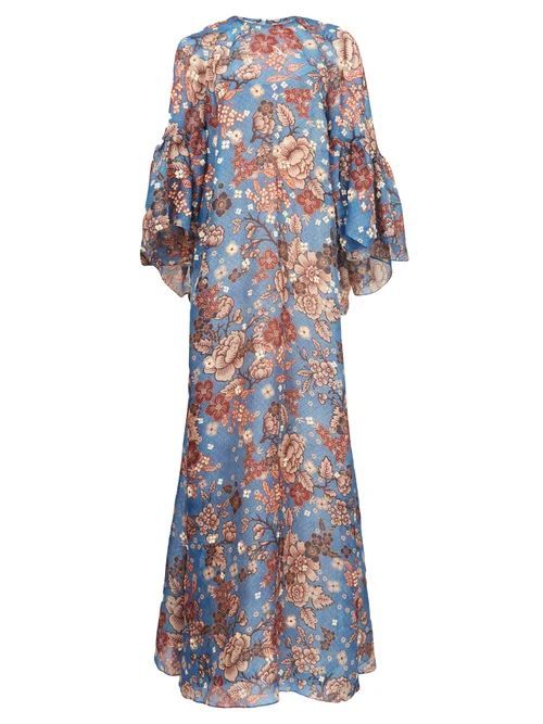 Gallie Floral-print Silk Maxi Dress - Womens - Blue Multi