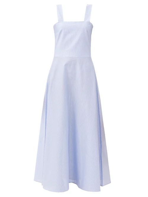 Gioia Bini - Lucinda Square-neck Checked Cotton Maxi Dress - Womens - Light Blue