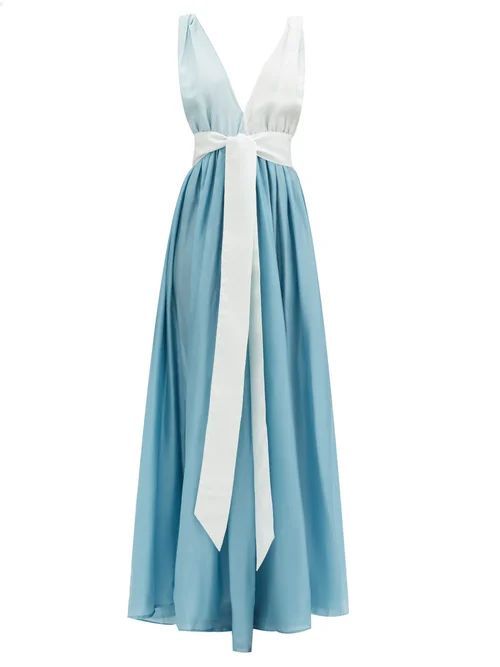 Kalita - Adonis Plunging V-neck Silk-habotai Dress - Womens - Blue Multi
