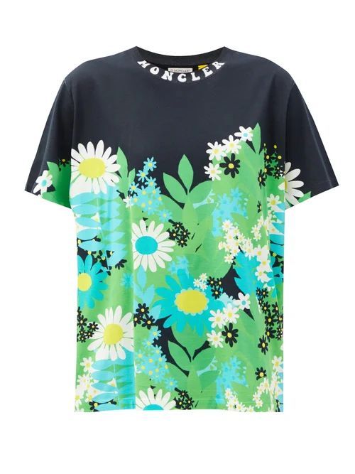 Floral-print Cotton-jersey T-shirt - Womens - Green Multi