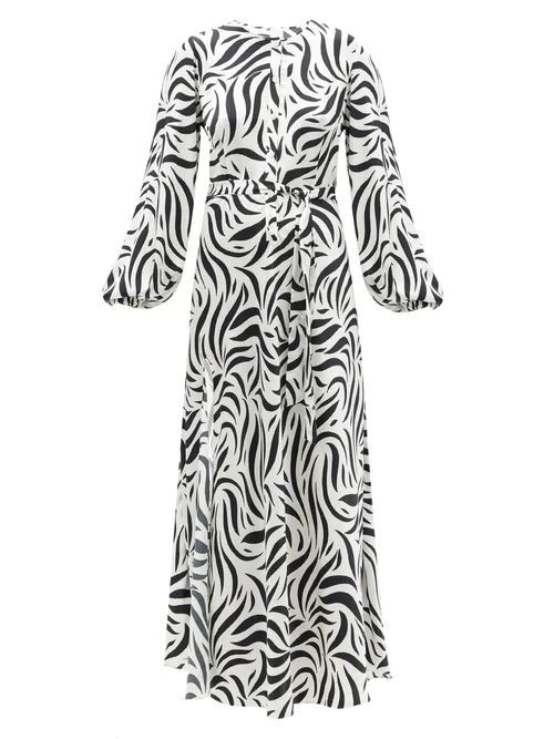 Issimo X Loretta Caponi - Belted Zebra-print Silk-charmeuse Dress - Womens - Animal