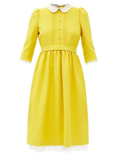 Lace-trimmed Silk-blend Crepe Dress - Womens - Yellow