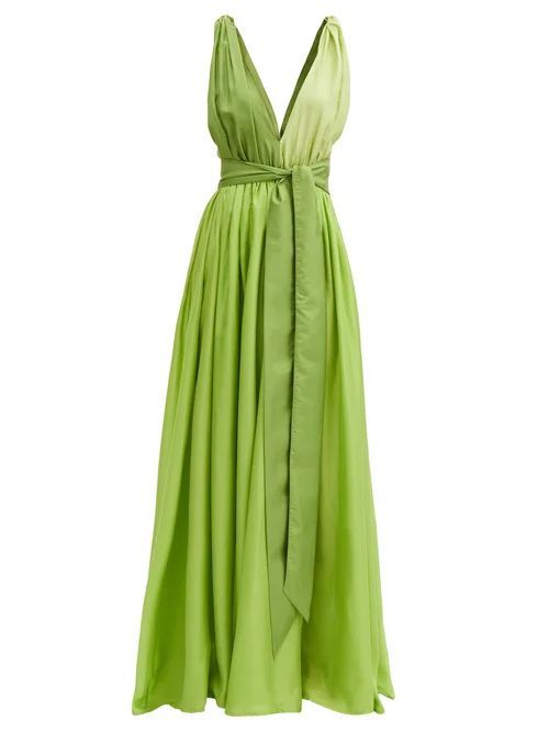 Kalita - Adonis V-neck Silk-habotai Maxi Dress - Womens - Green Multi