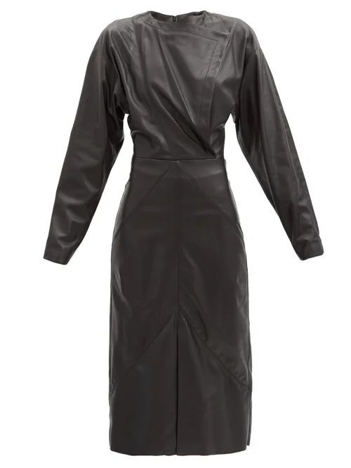 Lazuli Balloon-sleeve Leather Midi Dress - Womens - Black