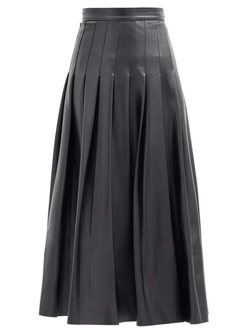 Gretchen Pleated Faux-leather Midi Skirt - Womens - Black