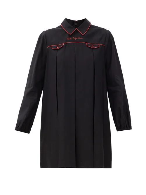 École Enfantine-embroidered Linen-blend Mini Dress - Womens - Black