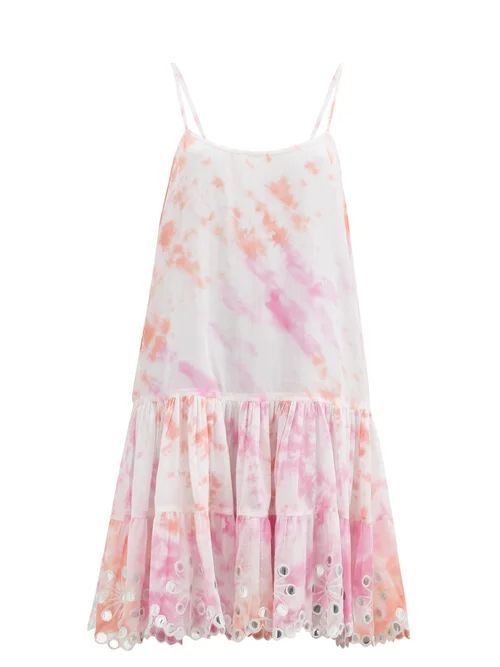 Juliet Dunn - Shisha Mirror-embroidered Tie-dye Cotton Dress - Womens - Pink White