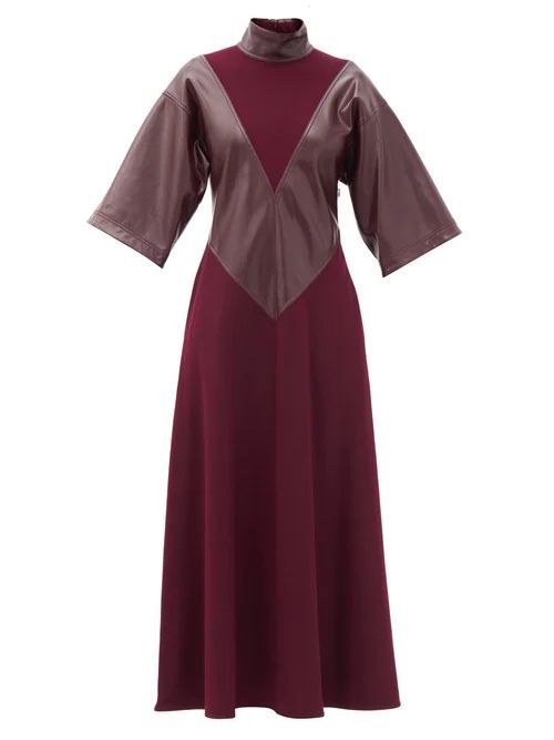 Erdea Faux-leather Panelled Wool-jersey Maxi Dress - Womens - Burgundy