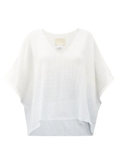 Kai V-neck Dip-dyed Cotton Top - Womens - White Multi