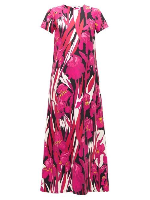 La DoubleJ - Swing Peony Floral-print Silk Maxi Dress - Womens - Pink Multi