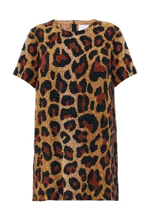 Leopard Sequinned Georgette Mini Dress - Womens - Leopard