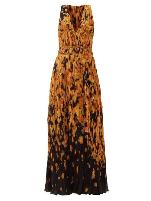 Layla Ikat Floral-print Ruched Crepe Gown - Womens - Yellow Print