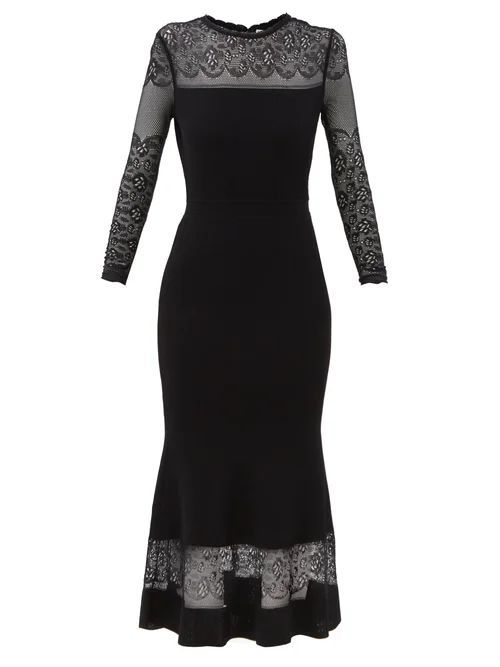 Lace And Ribbed-ottoman Midi Dress - Womens - Black