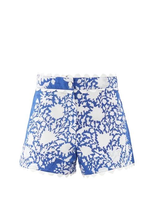 Juliet Dunn - High-rise Floral-print Cotton Shorts - Womens - Blue White