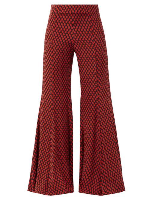 Kick-flare Polka-dot Silk Trousers - Womens - Red Print