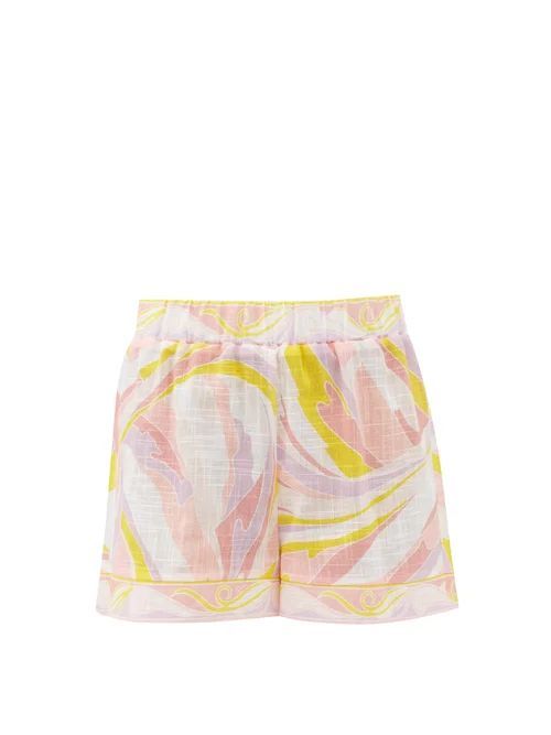 Emilio Pucci - Vetrate-print Cotton-gauze Shorts - Womens - Pink Multi