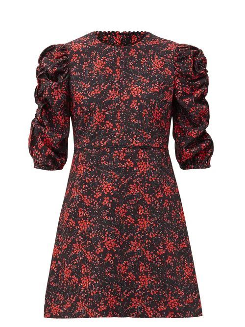 Floral Sweetheartl-print Crepe Mini Dress - Womens - Black Print