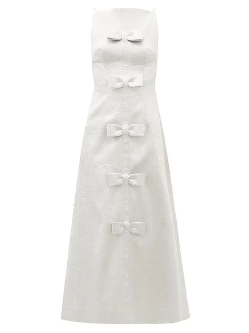 Greta Bow-embellished Textured-lamé Midi Dress - Womens - Silver