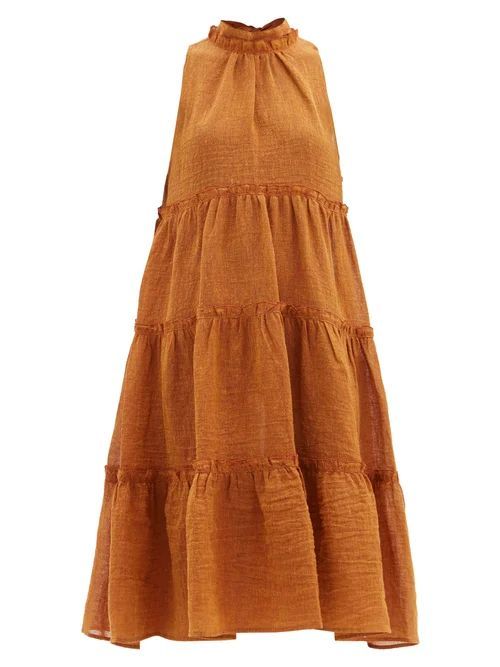 Erica Tiered Linen-blend Dress - Womens - Orange