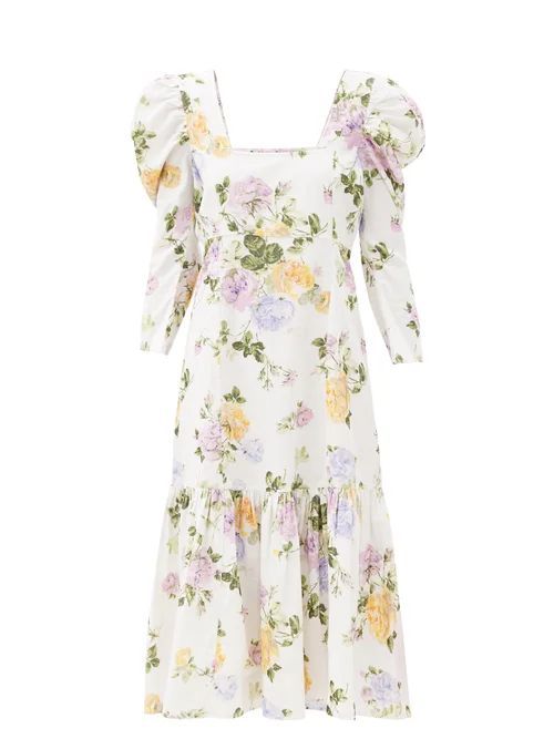 Ellington Floral-print Cotton-corduroy Dress - Womens - White Print