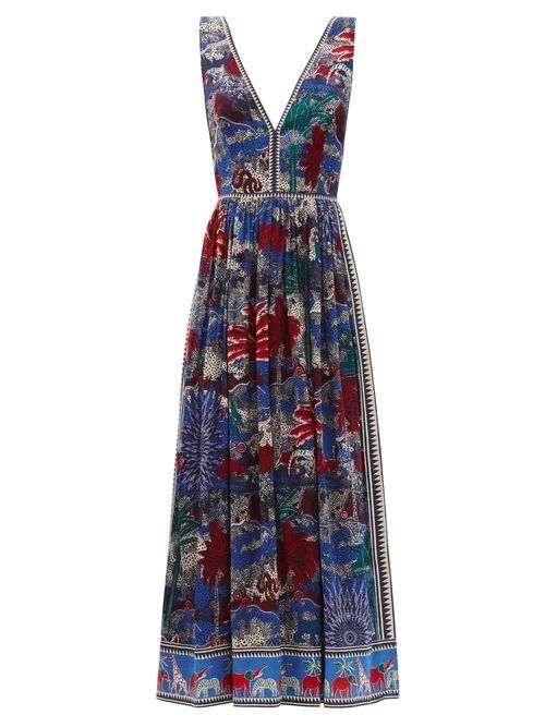 Le Sirenuse, Positano - Sophia Burning Sun-print Cotton Midi Dress - Womens - Blue Print