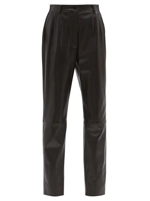 High-rise Leather Straight-leg Trousers - Womens - Black