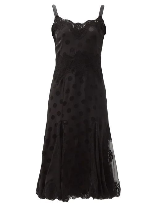Lace-trimmed Polka-dot Silk-blend Slip Dress - Womens - Black