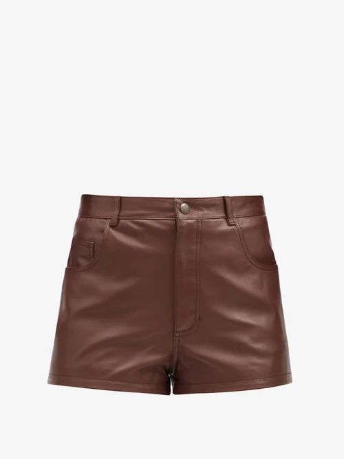 High-rise Leather Shorts - Womens - Brown