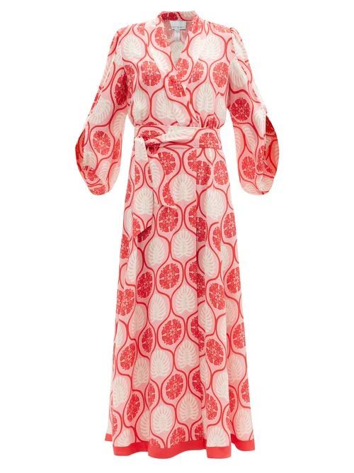 Hester Bly - Orah Hibiscus-print Silk Maxi Wrap Dress - Womens - Pink Multi