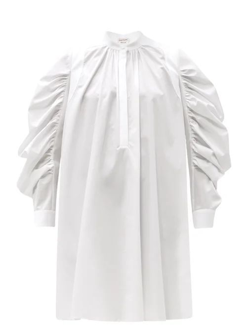 Harness-insert Gathered Cotton-poplin Shirt Dress - Womens - White