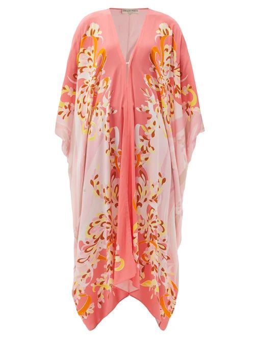 Emilio Pucci - Lilly-print Crepe De Chine Maxi Kaftan Dress - Womens - Orange Print