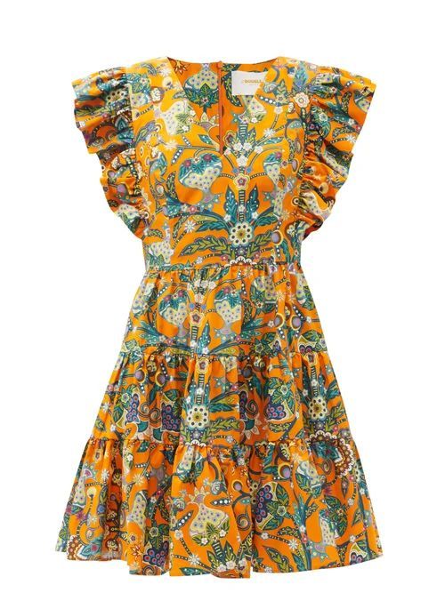 Honeybun Floral-print Cotton-poplin Mini Dress - Womens - Orange Multi