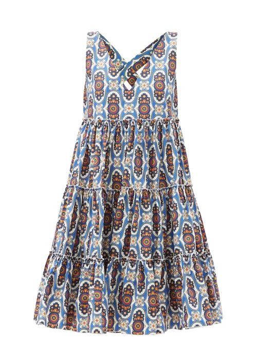 La DoubleJ - Babe Amalfi-print Cotton-blend Cropped Dress - Womens - Blue Multi