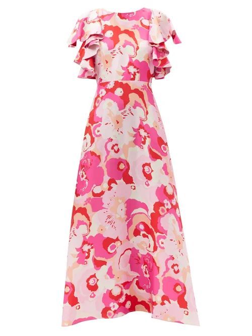 La DoubleJ - Damigella Peonia Rose-print Silk Maxi Dress - Womens - Pink Multi