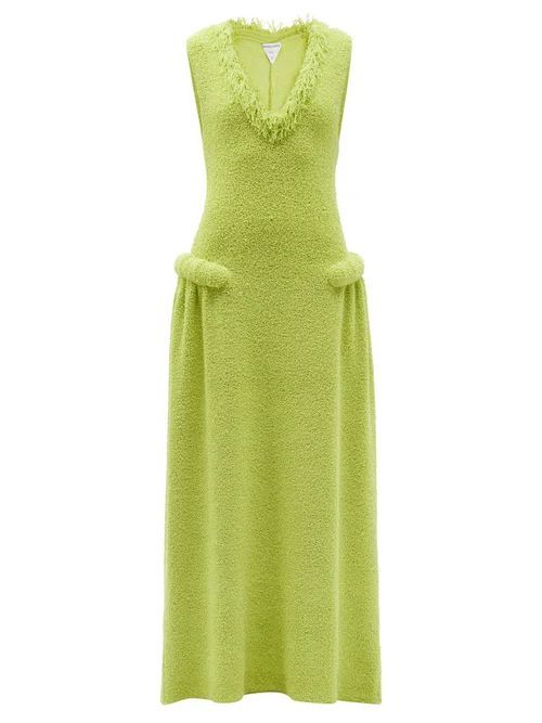 Fringed-neckline Terry Gown - Womens - Green
