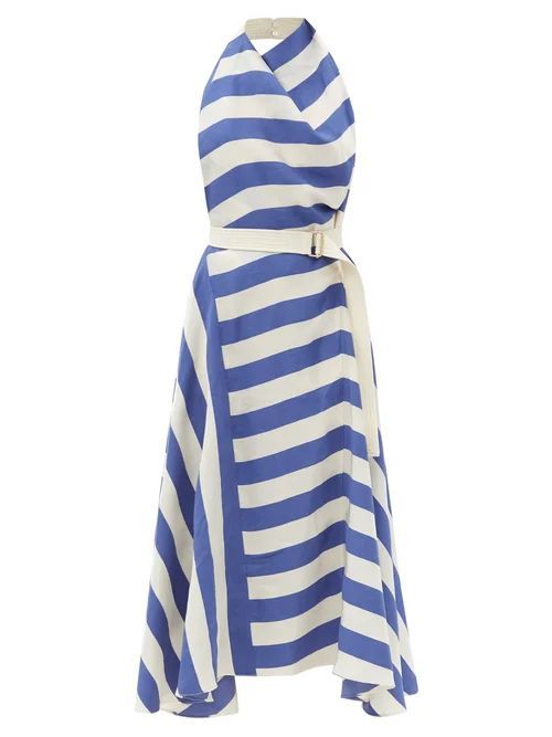 Hellas Open-back Striped-twill Midi Dress - Womens - Blue White