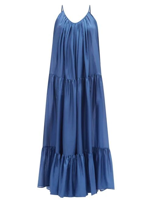 Kalita - Genevieve Tiered Silk-habotai Maxi Dress - Womens - Dark Blue