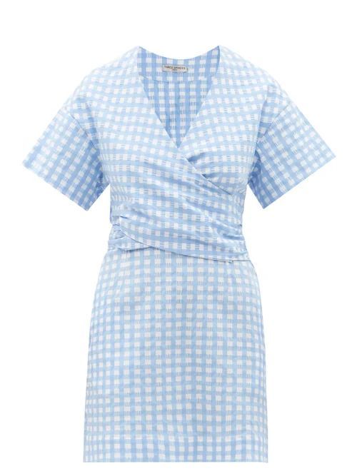 Flora Gingham-check Cotton-blend Seersucker Dress - Womens - Blue Multi