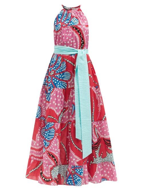 Julia Floral-print Tiered Halterneck Cotton Dress - Womens - Pink Print