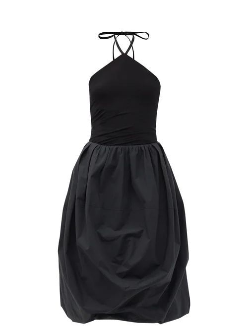 Halterneck Cotton-blend Jersey And Poplin Dress - Womens - Black