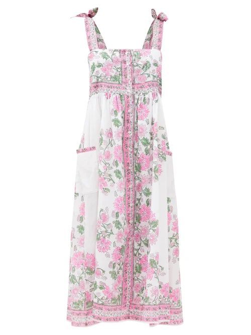 Juliet Dunn - Tie-shoulder Floral-print Cotton-voile Dress - Womens - Pink White