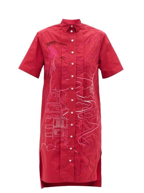 Kilometre Paris - Nuevo San Juan Embroidered Cotton Shirt Dress - Womens - Red