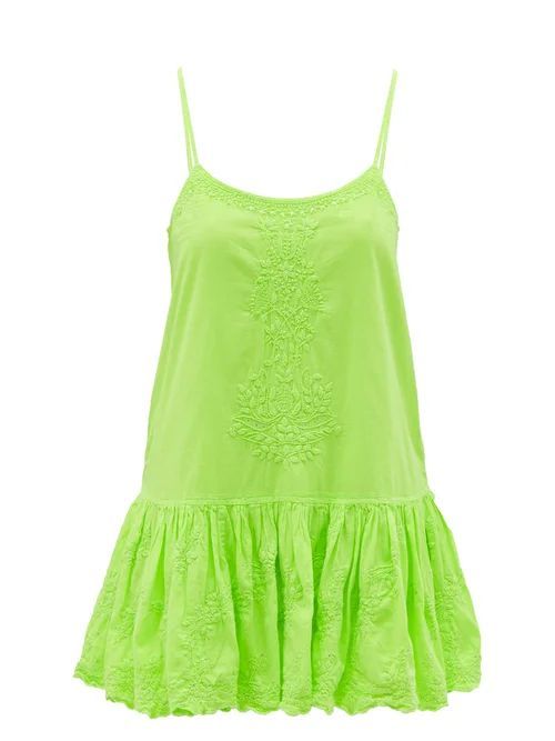 Hand-embroidered Cotton Mini Dress - Womens - Green